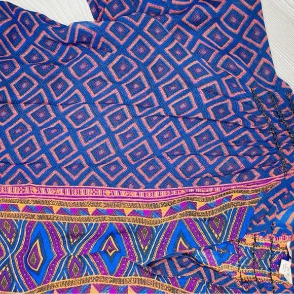 Lucky brand 3x Aztec design flowey blue and purple crop sleeved shirt / top blou - Picture 4 of 5